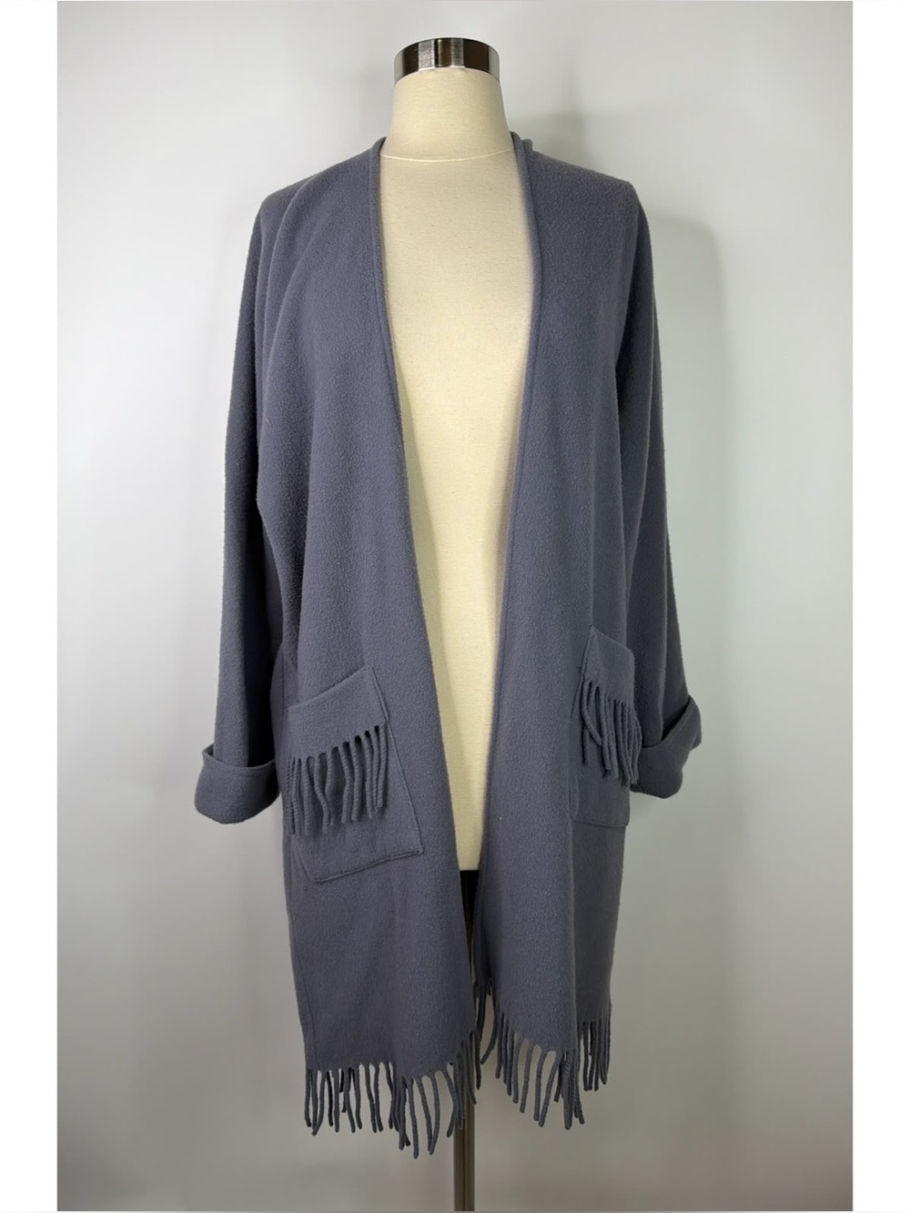 Laurence Tavernier Laine Wool Fringed Open Front Cardigan Sweater